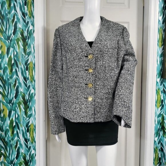 Escada Tweed Long Sleeve Collared Single Breasted Office Work Blazer Gray 44 - Picture 7 of 16